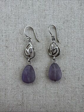 💛Silpada Sterling Silver “Purple Reign” Leaf & Amethyst Drop Earrings | Designer